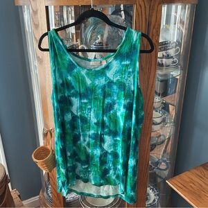 LOGO by Lori Goldstein Green Tie-Dye Sleeveless Tank XL